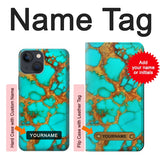Apple iPhone 14 Hard Case Aqua Copper Turquoise Gems with custom name