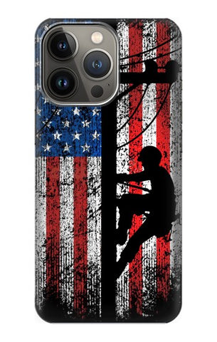 Apple iPhone 14 Pro Max Hard Case Electrician Lineman American Flag