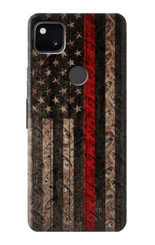 Google Pixel 4a Hard Case Fire Fighter Metal Red Line Flag Graphic