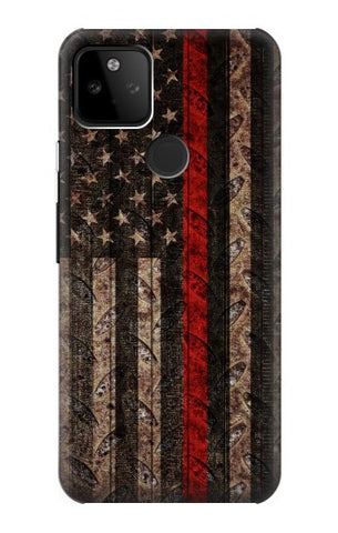 Google Pixel 5A 5G Hard Case Fire Fighter Metal Red Line Flag Graphic
