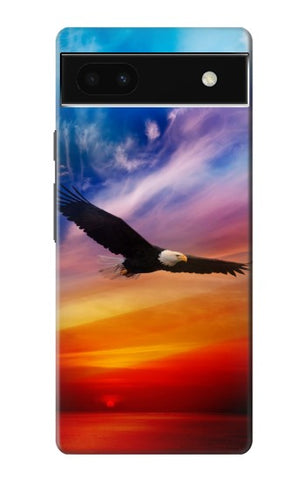 Google Pixel 6a Hard Case Bald Eagle Flying Colorful Sky