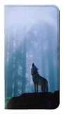 Google Pixel 6a PU Leather Flip Case Wolf Howling in Forest