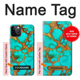 iPhone 12 Pro, 12 Hard Case Aqua Copper Turquoise Gems with custom name