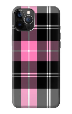 iPhone 12 Pro, 12 Hard Case Pink Plaid Pattern