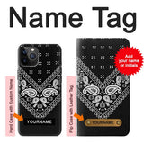 iPhone 12 Pro, 12 Hard Case Bandana Black Pattern with custom name