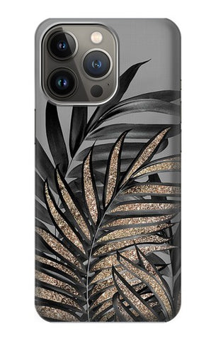iPhone 13 Pro Hard Case Gray Black Palm Leaves