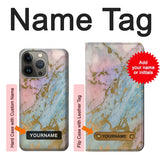 iPhone 13 Pro Hard Case Rose Gold Blue Pastel Marble Graphic Printed with custom name