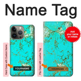 iPhone 13 Pro Max Hard Case Turquoise Gemstone Texture Graphic Printed with custom name
