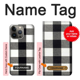 iPhone 13 Pro Max Hard Case Black and White Buffalo Check Pattern with custom name