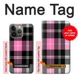 iPhone 13 Pro Max Hard Case Pink Plaid Pattern with custom name