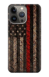 iPhone 13 Pro Max Hard Case Fire Fighter Metal Red Line Flag Graphic
