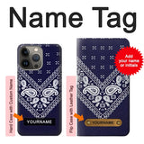 Apple iiPhone 14 Pro Hard Case Navy Blue Bandana Pattern with custom name