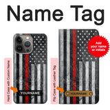 Apple iiPhone 14 Pro Hard Case Firefighter Thin Red Line American Flag with custom name