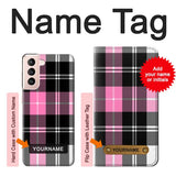 Samsung Galaxy S21 5G Hard Case Pink Plaid Pattern with custom name