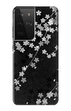 Samsung Galaxy S21 Ultra 5G Hard Case Japanese Style Black Flower Pattern
