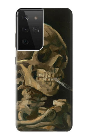 Samsung Galaxy S21 Ultra 5G Hard Case Vincent Van Gogh Head Skeleton Cigarette