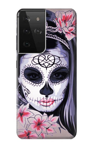 Samsung Galaxy S21 Ultra 5G Hard Case Sugar Skull Steam Punk Girl Gothic