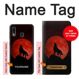 Samsung Galaxy A20, A30, A30s Hard Case Wolf Howling Red Moon with custom name