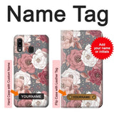Samsung Galaxy A20, A30, A30s Hard Case Rose Floral Pattern with custom name
