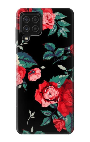 Samsung Galaxy A22 4G Hard Case Rose Floral Pattern Black