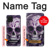 Samsung Galaxy A22 4G Hard Case Purple Sugar Skull with custom name