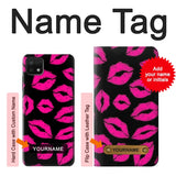 Samsung Galaxy A22 5G Hard Case Pink Lips Kisses on Black with custom name