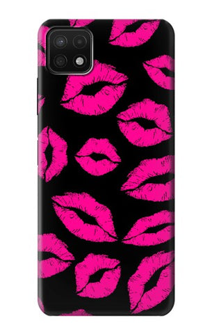 Samsung Galaxy A22 5G Hard Case Pink Lips Kisses on Black