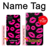 Samsung Galaxy A42 5G Hard Case Pink Lips Kisses on Black with custom name