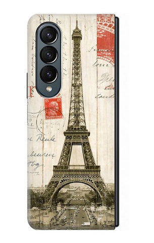Samsung Galaxy Fold4 Hard Case Eiffel Tower Paris Postcard
