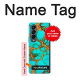 Samsung Galaxy Fold4 Hard Case Aqua Copper Turquoise Gems with custom name