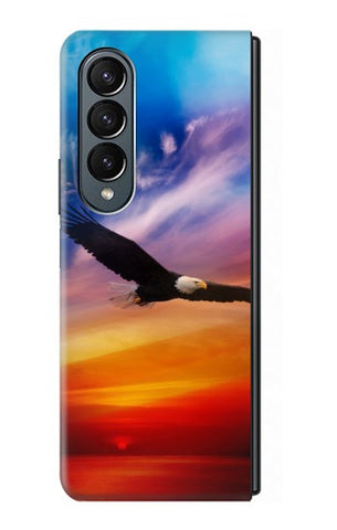 Samsung Galaxy Fold4 Hard Case Bald Eagle Flying Colorful Sky