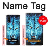 Motorola G Pure Hard Case Blue Fire Grim Wolf with custom name