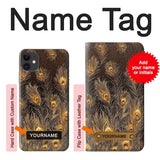 iPhone 11 Hard Case Gold Peacock Feather with custom name