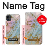 iPhone 11 Hard Case Rose Gold Blue Pastel Marble Graphic Printed with custom name