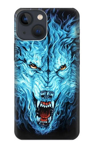 iPhone 13 Hard Case Blue Fire Grim Wolf