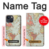 iPhone 13 Hard Case Vintage World Map with custom name