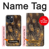 iPhone 13 Hard Case Gold Peacock Feather with custom name