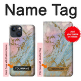 iPhone 13 Hard Case Rose Gold Blue Pastel Marble Graphic Printed with custom name