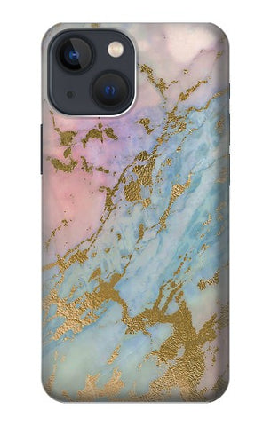 iPhone 13 Hard Case Rose Gold Blue Pastel Marble Graphic Printed