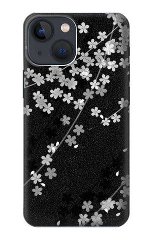Apple iPhone 14 Hard Case Japanese Style Black Flower Pattern
