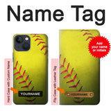 Apple iPhone 14 Hard Case Yellow Softball Ball with custom name