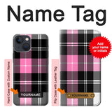 Apple iPhone 14 Hard Case Pink Plaid Pattern with custom name