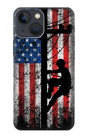 Apple iPhone 14 Hard Case Electrician Lineman American Flag