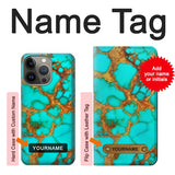 Apple iPhone 14 Pro Max Hard Case Aqua Copper Turquoise Gems with custom name