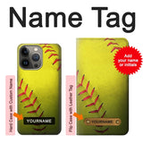 Apple iPhone 14 Pro Max Hard Case Yellow Softball Ball with custom name