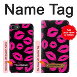 iPhone 7, 8, SE (2020), SE2 Hard Case Pink Lips Kisses on Black with custom name