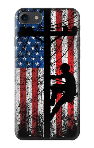 iPhone 7, 8, SE (2020), SE2 Hard Case Electrician Lineman American Flag