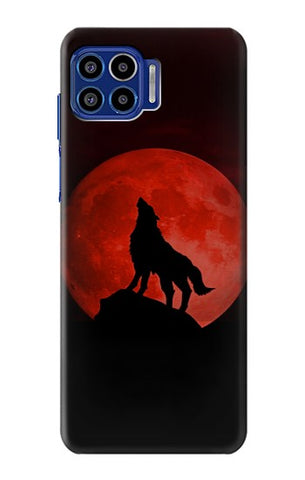 Motorola One 5G Hard Case Wolf Howling Red Moon