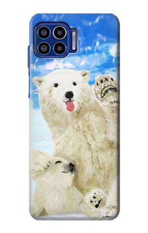 Motorola One 5G Hard Case Arctic Polar Bear in Love with Seal Paint