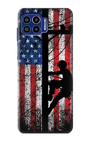 Motorola One 5G Hard Case Electrician Lineman American Flag